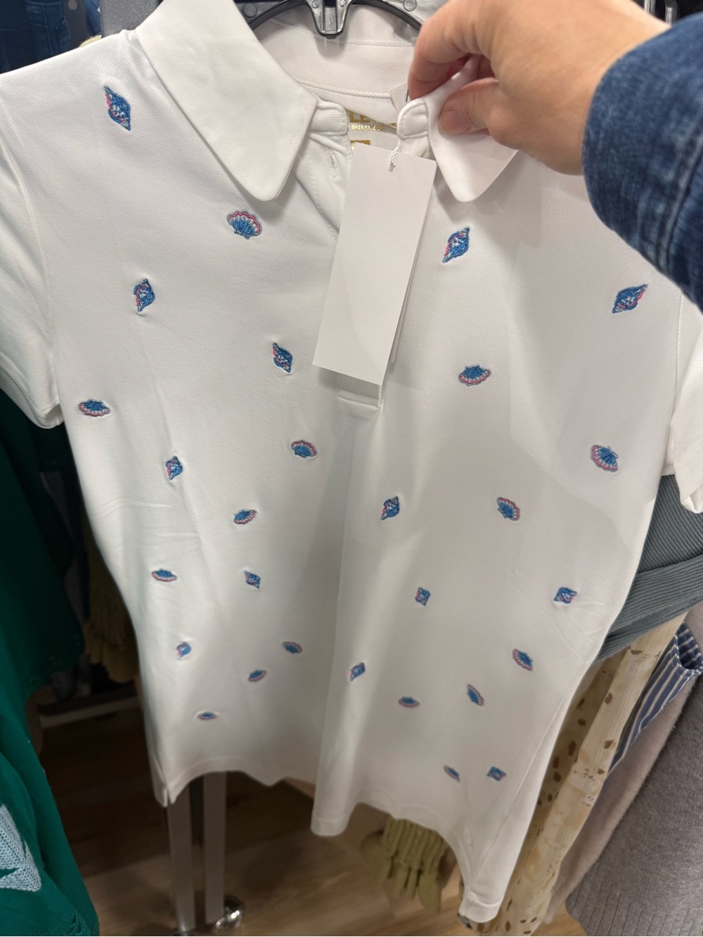 Lilly Pulitzer White Short Sleeve Polo with Blue and Pink Floral Skirt